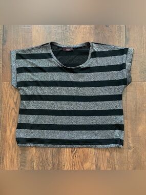 MARK. silver metallic and black striped boxy top, size XL